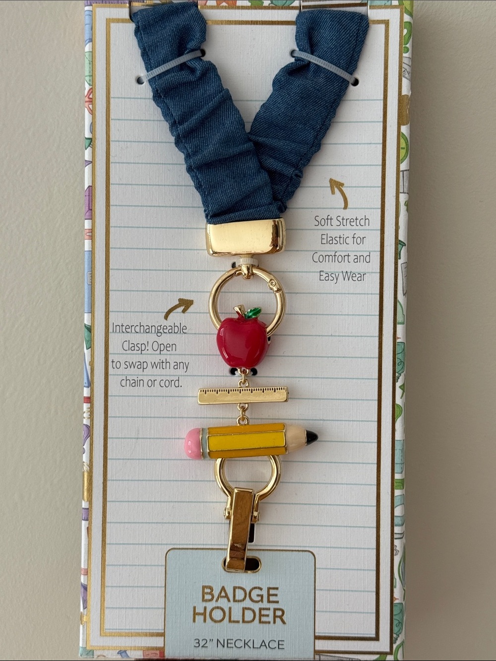 True to Form Teacher Badge Holder elastic necklace lanyard